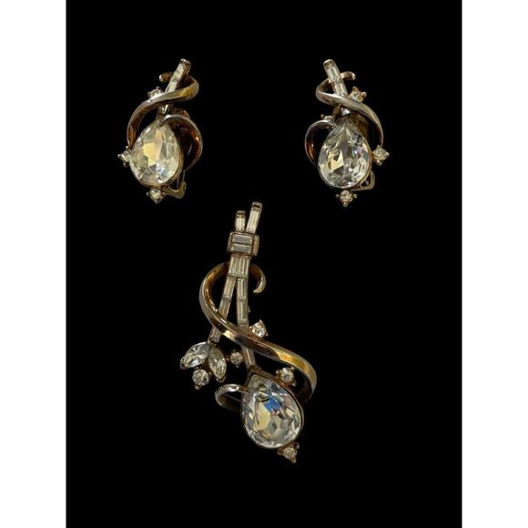 Vintage 1951 Trifari Alfred Philippe Gems Of India Brooch Earring Set Excellent - Picture 6 of 10